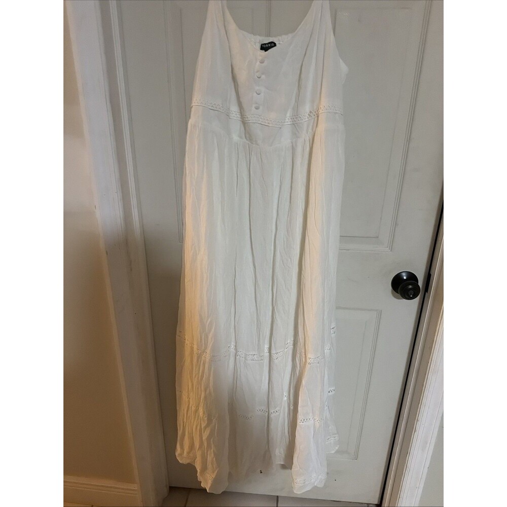 Torrid White Cotton Lined Sundress Textured Adj. Straps Tiered A-Line Sz. 3X